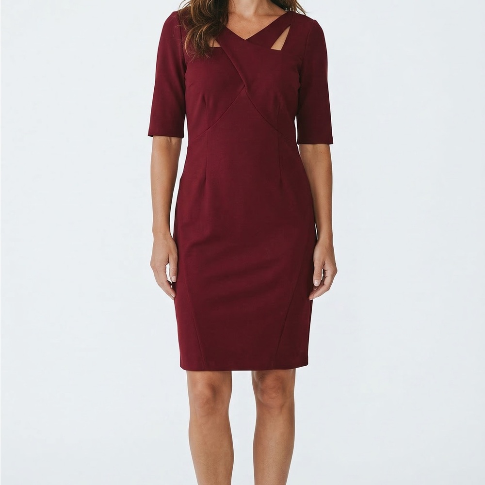 Lane Bryant Wine Midi Sheath Dress with Asymmetric Keyhole